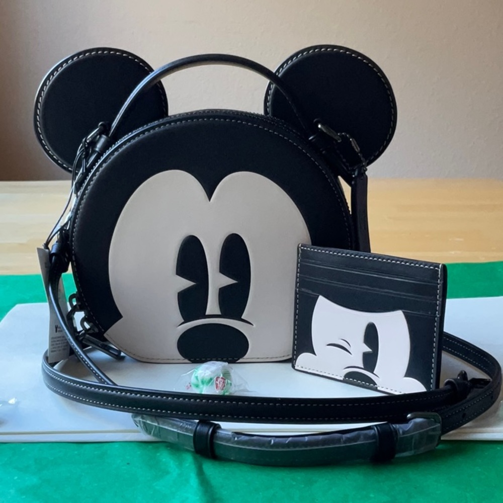🐭 DISNEY X COACH MICKEY MOUSE EAR BAG & CARD CASE 🐭 NWT 🐭 - Picture 7 of 16